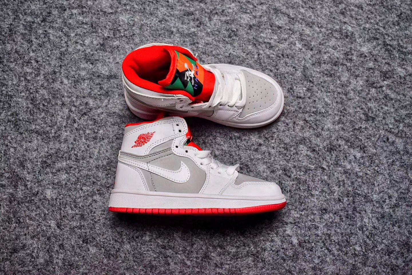 Air Jordan 1 White Grey Red Shoes For Kids - Click Image to Close